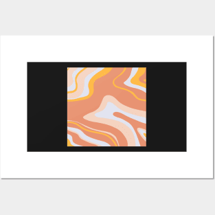 groovy boho, pink and yellow marbled abstract print Posters and Art